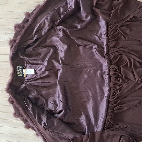 NWOT Champagne Italy Mink Faux Fur Trim Beaded Flowy Dressy Chic Jacket - Picture 6 of 9